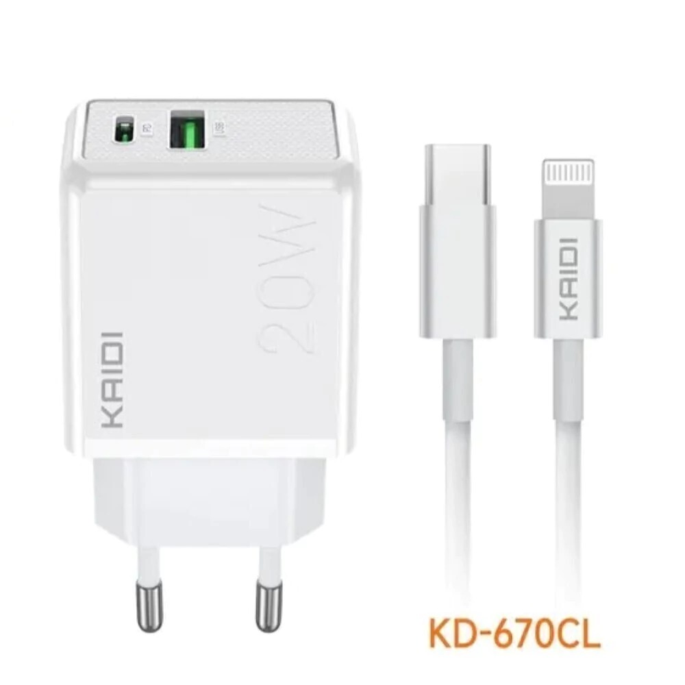 Kaidi Carregador Kaidi AC QC3.0 Cabo Lightning 1M