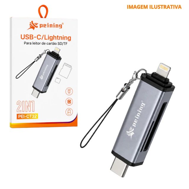 Leitor de Cartão SD/TF Peining USB-C/Lightning