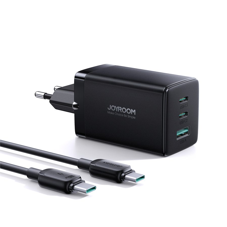 Joyroom Carregador Joyroom GaN Ultra 65W 3 Portas + Cabo 100W Preto